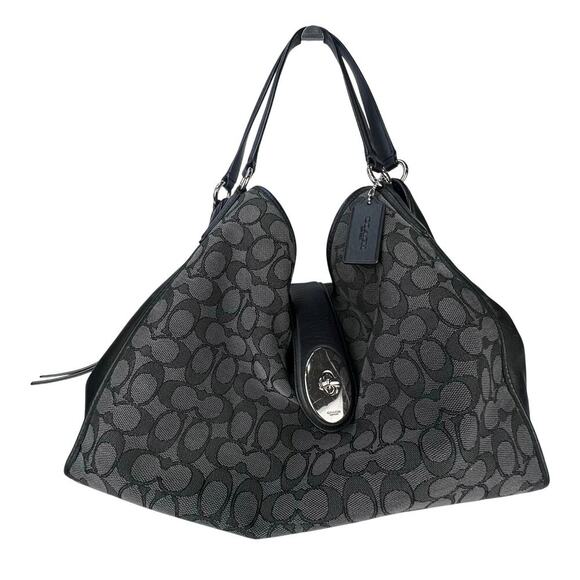 EUC Coach Outline SIGNATURE Carlyle Shoulder Bag BLACK SMOKE Silver Accents - Picture 2 of 12